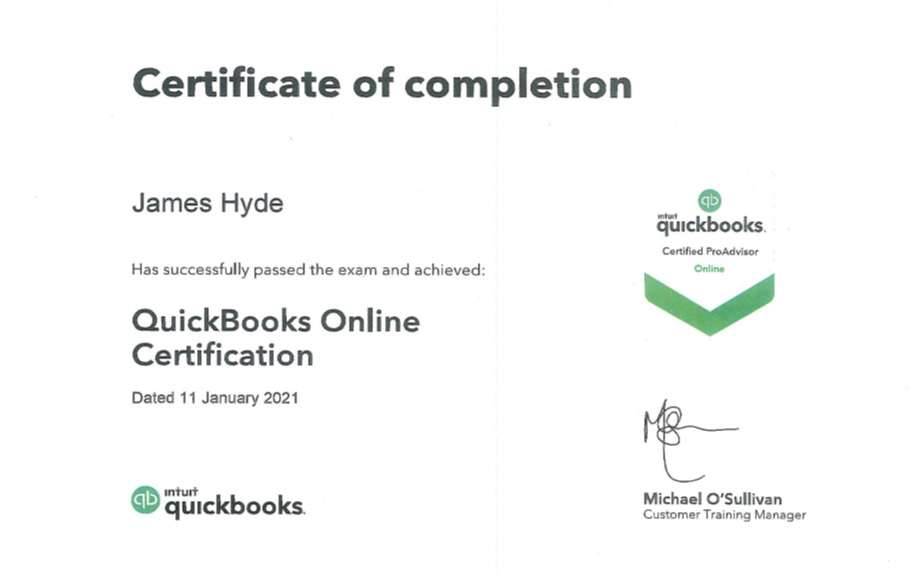 James's Quickbooks Certificate.